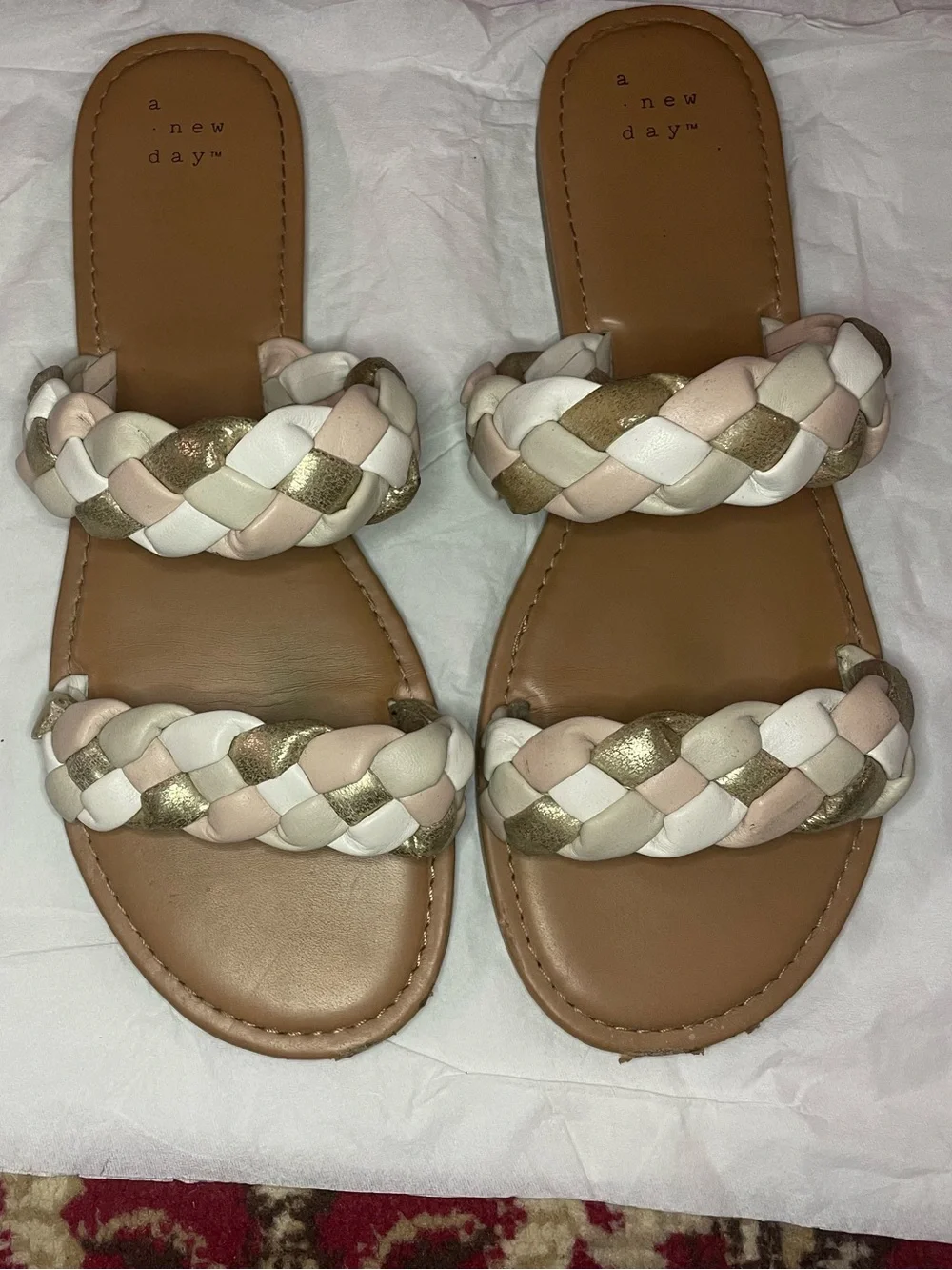 Braided Slide Sandals - White, Beige, Gold & Apricot